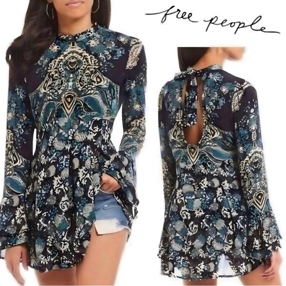 Free People Lady Luck Tunic Dress in BlueCombo - Picture 4 of 16